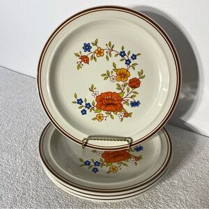 Vintage 70s Excel Summer Garden Linda Floral Pattern Stoneware Dinner Plates x4